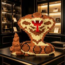 4918pcs Large Yellow & Black Cobra Building Blocks, Decorative Ornament And Room Decor, Home Decor, Party Decor, Decorative Statue, Handicraft, Finely Carved, Lightweight Statue, Collectible Statue, Display Statue, Home Designer, DIY Enthusiast - Personalized Gift - Multicolor - View 7