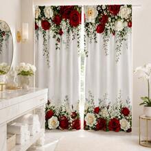 2PCS Elegant Red Rose Print Sheer Curtains, 90GSM Polyester For Privacy Protection. Simple Rod Pocket Setup, Quick-Dry, Fade-Proof After Washing, Lightweight And Detachable Washable. Fits Home, Room, Kitchen For Decor & Space Division. - Multicolor 6 - View 8