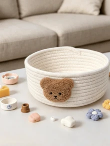 1pc Round Bear Storage Basket, The First Choice For Desktop Clutter Storage, Cartoon Bear Design Round Woven Storage Basket, Cartoon Bear Desktop Organizer Box, Children's Toy Storage Basket, Handwoven Storage Basket, Cartoon Bear Desktop Organizer Box, Suitable For Living Room, Office Desk, Bedside Table, Can Store Jewelry, Cosmetics, Children's Toys, Stationery And Other Small Items, Desktop Clutter Storage Basket - View 16