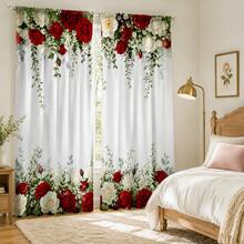 2PCS Elegant Red Rose Print Sheer Curtains, 90GSM Polyester For Privacy Protection. Simple Rod Pocket Setup, Quick-Dry, Fade-Proof After Washing, Lightweight And Detachable Washable. Fits Home, Room, Kitchen For Decor & Space Division. - Multicolor 6 - View 6