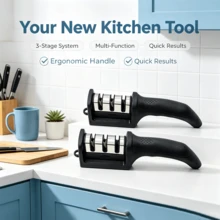 1/2 Set 3-Stage Knife Sharpener, Suitable For Ceramic And Steel Blades - Repair, Restore And Polish, Kitchen Tool, Non-Slip, Black - Black - View 13