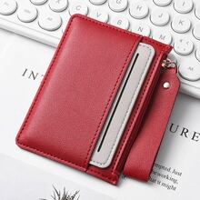Women Slim Mini Card Wallet Multi Card Slots Zipper Coin Purse Portable Hand Strap Small Leather Purse For Daily Travel - Multicolor - View 9