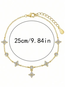 1pc 14k Stainless Steel Four-Leaf Flower Diamond Anklet, Fashionable Jewelry, Non-Fading & Deformation Resistant, Glossy & Versatile Foot Accessory, Gift For Wife, Girlfriend, Party - Multicolor - View 3