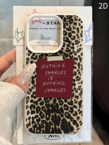 1件 白色豹紋格言標籤個性化極簡全包覆 TPU 防震手機殼，適用於 Apple 18 17 16 15 14 13 12 11 Pro Max Air 及系列 - 彩色 - 查看 3