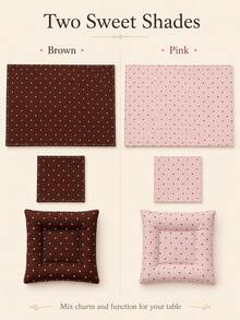 1pc Square Plaid Polka Dot Pure Cotton Thick Heat-Resistant Placemat Coaster Table Mat, Suitable For Coffee Table, Office Desk, Bedroom, Cafe And Daily Home Use - Pink Brown - View 5