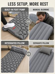 Single Person Camping Inflatable Sleeping Pad With Pillow, Built-In Foot Pump, 40D Nylon TPU Material, Suitable For Tent, Backpacking, Napping, Inflatable Mattress, Camping Essentials, Outdoor Inflatable Camping Bed - Multicolor - View 6