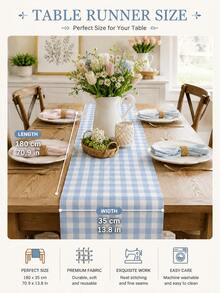 1pc Blue & White Gingham Plaid Table Runner, Fresh Coastal Farmhouse Checkered Table Decor, Rectangular Dining Table Runner For Kitchen Decor, Home Decor, Summer Party, Family Dinner, Wedding And Everyday Table Setting - Multicolor - View 9