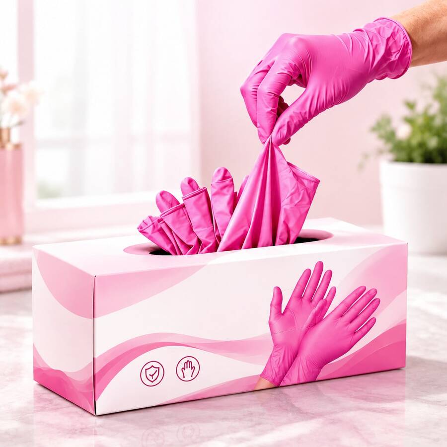100PCS Dark Pink Disposable Nitrile Gloves, Durable, Waterproof, Durable Gloves For Tattoo Shops, Hair Salons, Pet Grooming Shops, Nail Salons, And Home Cleaning. Comfortable To Wear, Suitable For Home And Professional Use. (Box Not Included) - Rose Red - View 1