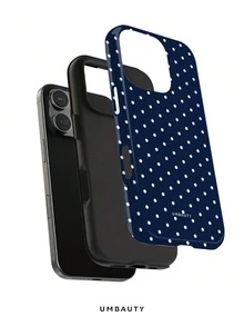 UMBAUTY 1pc Fashionable Phone Case, Navy Blue Background With White Polka Dot Pattern Design, Suitable For Phone 17 Pro Max, 16 Pro Max, 15 Pro Max, 14 Pro Max, 11/12/13/14/15/16/18 Pro/Pro Max/Plus. This High-End, Fashionable And Fun Phone Case Is Suitable For Both Men And Women, Making It An Ideal Gift For Girlfriend On Easter, Spring, Wedding Season And Birthday - Multicolor - View 2