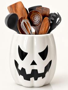1pc Halloween Pumpkin Kitchen Utensil Holder, Jack-O'-Lantern Kitchen Utensil Caddy & Cooking Tool Storage Box, Large Countertop Utensil Rack, Autumn Kitchen Decor, Rustic Halloween Decoration - Multicolor - View 2