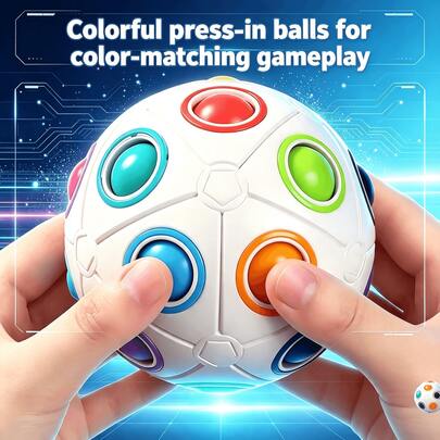 Colorful Press-Down Magic Cube Ball - Fun Color Matching Game Toy - Desktop Interactive Stress Relief Gadget - Creative Holiday Gift