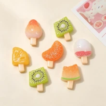 6/12/18pcs Cute Strawberry Watermelon Ice Cream Fruit Theme DIY Resin Pendant Accessories, Suitable For DIY Crafts, Hair Clips, Scrapbooking Jewelry Making Materials Decoration - Random Mix - Fruit Ice Cream Theme - View 2