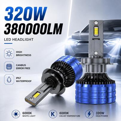 HYNBYZJ H7 LED Headlight Canbus No Error 380000LM 320W 6000K White Plug & Play 12V Super Bright Car Bulb H4 H1 9006/HB4 H11 Fog Lights