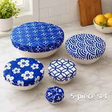 5pcs Reusable Bowl Covers, 5 Sizes, Elastic Fabric, Kitchen Storage Container Lids, Suitable For Fruit, Food, Leftover Dough, Bread Fermentation (Fashionable Style) - Multicolor - View 8