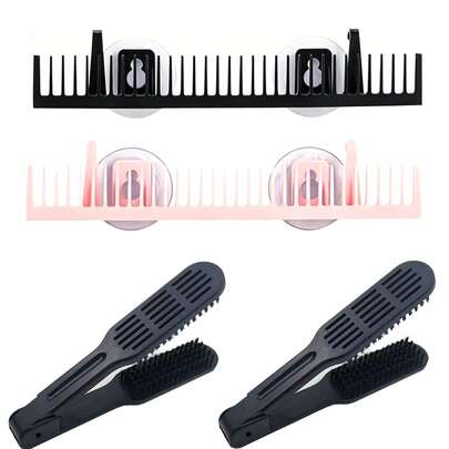 Pro Hairdressing V‑Shape Double Straightening Brush Nylon Hair Styling Comb Clamp + Multi‑Wig Storage Hanger Wig Stand Holder, Salon Home Travel Hair Extensions & Wig Styling Tools