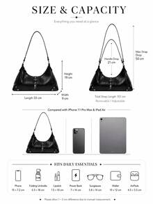 New Spring/Summer Motorcycle Bag Y2K Hot Girl Style Large Capacity Multi-Compartment Tote Bag Rivet Decor Shoulder Crossbody Underarm Bag Design-Driven - Black - View 3