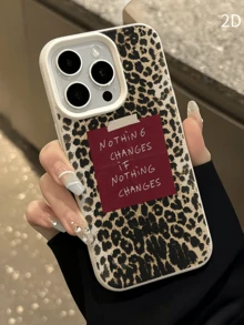 1件 白色豹紋格言標籤個性化極簡全包覆 TPU 防震手機殼，適用於 Apple 18 17 16 15 14 13 12 11 Pro Max Air 及系列 - 彩色 - 查看 2