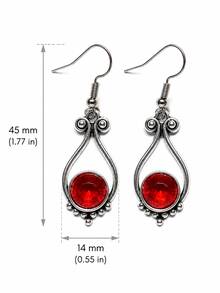 1 Pair Hollow Teardrop Red Crystal Dangle Earrings,Suitable For Women To Wear For Festival And Vacation - Silver - View 5