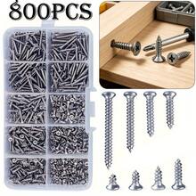 800pcs Self Tapping Screw Hybrid Set With Storage Box, M2 Cross Flat Head Metal Woodworking Screws, Easy To Secure Fastening Kit - 800pcs - View 2