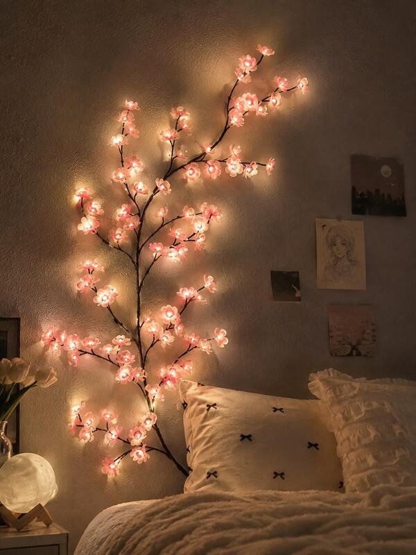 1pc Cherry Blossom Branch LED Wall Light, USB Powered 1.5m/1.9m/2.3m 72/96/144 LEDs, 8 Lighting Modes, Warm Light Flexible Branch Decor For Bedroom Living Room Wedding Party