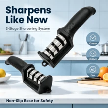 1/2 Set 3-Stage Knife Sharpener, Suitable For Ceramic And Steel Blades - Repair, Restore And Polish, Kitchen Tool, Non-Slip, Black - Black - View 3
