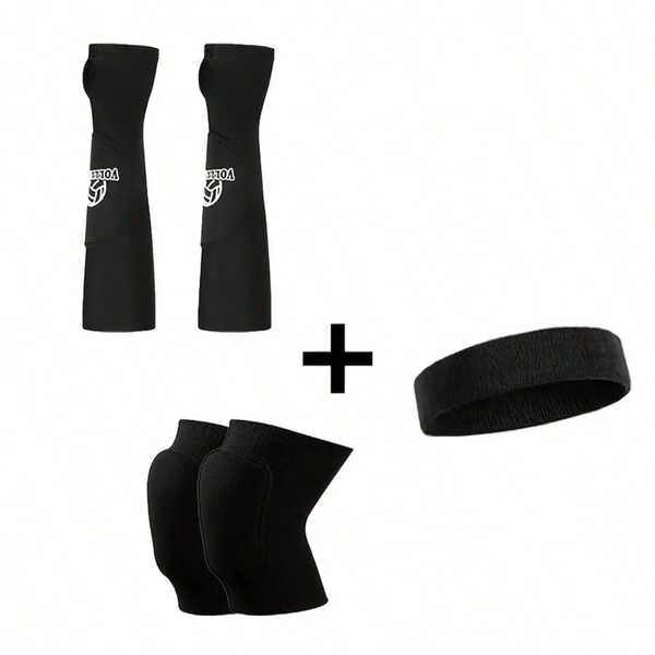 1 Set Volleyball Protective Gear, Includes 1 Pair Volleyball Arm Sleeves, 1 Pair Knee Pads, 1 Headband, Unisex Volleyball Sports Set