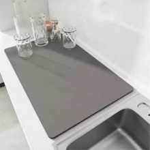 Solid Kitchen Draining Mat, Super Absorbent, Dish Draining Mat, Non-Slip Quick-Drying Mat, Faucet Placemat, Non-Slip Kitchen Mat - Dark Grey - View 12