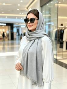 1PC New Minimalist Fashion Classic Versatile Sun Protection Soft Skin-Friendly Multifunctional Polyester Material Bamboo Knot Fringe Rectangular Women's Scarf Headscarf Shawl Hijab Islamic Scarf Women Winter Scarf - White - View 27