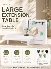 SMEGGEMS 520A Multi-Function Sewing Machine, 12 Stitch Patterns, Adjustable Speed, Dual Needle Dual Thread, For Sewing Daily Clothing And Pet Clothing - Mint Green - View 2