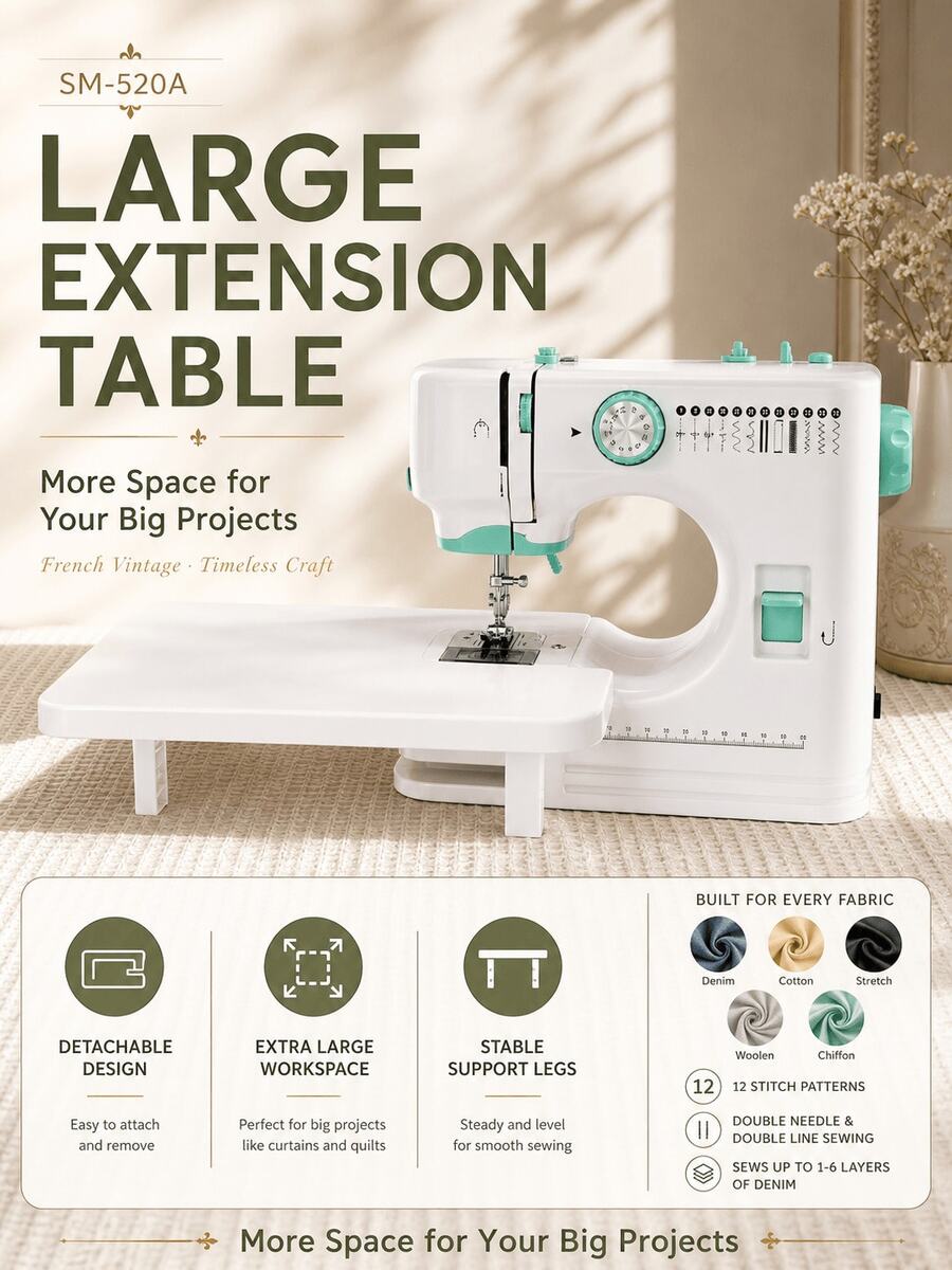 SMEGGEMS 520A Multi-Function Sewing Machine, 12 Stitch Patterns, Adjustable Speed, Dual Needle Dual Thread, For Sewing Daily Clothing And Pet Clothing