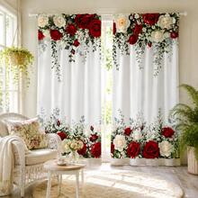 2PCS Elegant Red Rose Print Sheer Curtains, 90GSM Polyester For Privacy Protection. Simple Rod Pocket Setup, Quick-Dry, Fade-Proof After Washing, Lightweight And Detachable Washable. Fits Home, Room, Kitchen For Decor & Space Division. - Multicolor 6 - View 7