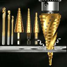 6/3/1pc Titanium Coated High Speed Steel Step Drill Bit Set, Pyramid Shape Drill Bit, Suitable For Wood And High-Efficiency Metal, Smooth Chamfer, No Burrs, Rust-Proof, Easy To Install, Higher Efficiency - Copper - View 1