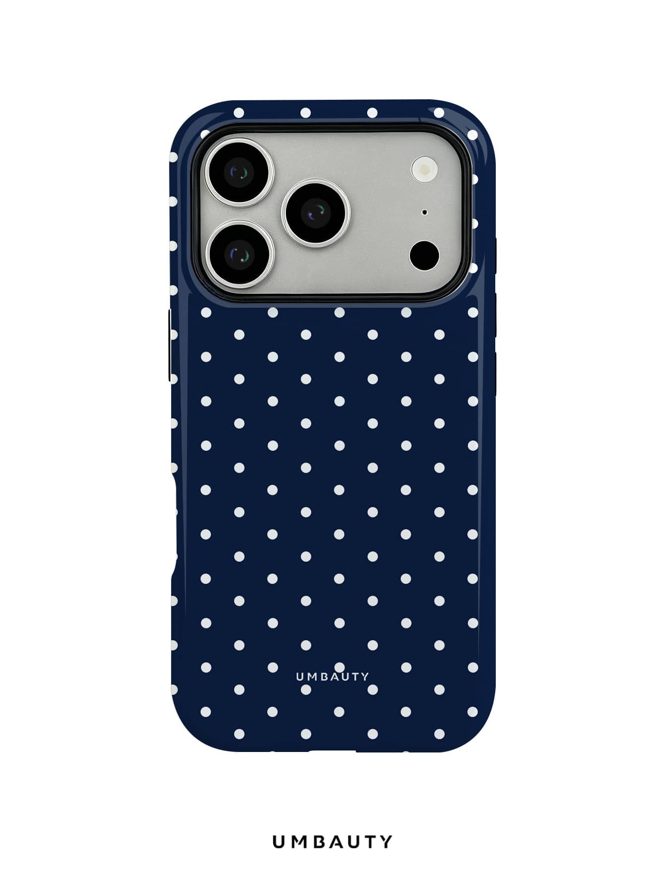 UMBAUTY 1pc Fashionable Phone Case, Navy Blue Background With White Polka Dot Pattern Design, Suitable For Phone 17 Pro Max, 16 Pro Max, 15 Pro Max, 14 Pro Max, 11/12/13/14/15/16/18 Pro/Pro Max/Plus. This High-End, Fashionable And Fun Phone Case Is Suitable For Both Men And Women, Making It An Ideal Gift For Girlfriend On Easter, Spring, Wedding Season And Birthday - Multicolor - View 1