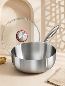 1 Set Stainless Steel Deep Frying Pan With Tempered Glass Lid,Uncoated Sauté Skillet With Long Metal Handle,Multipurpose Cookware For Frying, Searing, Stir-Frying,Simmering, Family Meals And Everyday Kitchen Use,Induction Compatible Pots And Pans Set - View 2