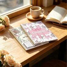 DANPERJI 2pcs A5 Spiral Bound Student Subject Notebooks, English & Math Themed Covers, Romantic Pink Bow & Floral With Math Stationery Illustrations, Back To School Supplies, Cute Sweet Style, School Practice & Note-Taking - 2-piece Set - View 6