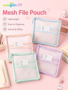 1pc L-Shaped Large Opening A4 Mesh Subject File Bag, 3-Layer Thickened Expanded Document Storage Bag With Name Label, Large Capacity Student Assignment Organizer Bag, School Supplies - Multiple Styles - View 7