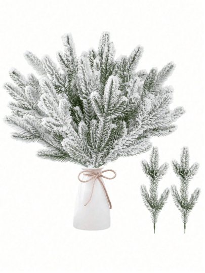 20pcs Frosted Artificial Pine Branches, Christmas Cedar Needles, Faux Green Pine Branches, Suitable For DIY Crafts, Wreaths, Christmas Wreath Decoration, Home Holiday Decor, Gift Boxes, Wedding Floral Arrangements, Chinese New Year, Handmade Wreath Christmas Decoration