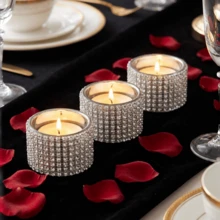 Rhinestone Glass Candle Holder, Full Rhinestone Sparkling Design, Candlelight Refraction Creates Strong Atmosphere, Light Luxury Style Can Be Placed Individually Or Combined As Tabletop Decor, Suitable For Wedding Table Decoration, Valentine's Day, Anniversary, Christmas Gifts, Souvenirs, Bed And Breakfast, Cafe Interior Decoration - Candle Holder - View 6
