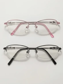 1 Pair Unisex Metal Half-Frame Glasses, Fashionable, Unique And Artistic Design, With Clear Lenses - Leopard - View 18