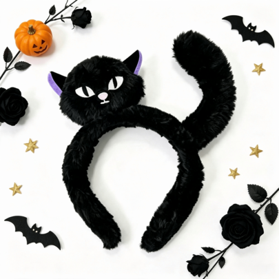 1 stuk zwarte pluche zwarte kattenhaarband voor dames en heren, schattige kattenhaarband voor Halloween, feest, cosplay, sfeer, haaraccessoire, donkere stijl 3D zwarte kattenpluche haarband, Halloween, Kerstmis, vakantie, fotorekwisiet, meisjeshaarband, casual feest, vintage, schattig