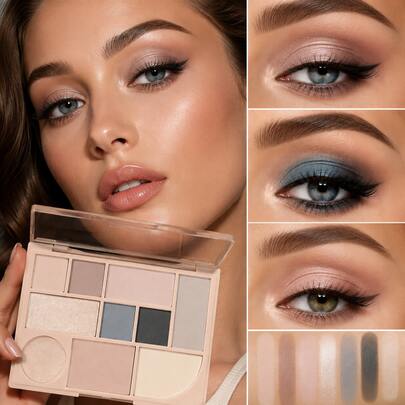 K'APEINE Paleta de Maquiagem Tudo-em-Um em Tons Frios de Cimento Nude com 10 Cores, Sombra para Olhos Fosca e Cintilante, Blush, Iluminador e Contorno, Paleta Multiuso para Cosméticos de Olho Esfumado Diário