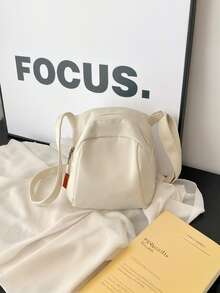 1pc Fashionable Yellow Nylon Waterproof Shoulder Bag With Minimalist Casual College Style Design, Featuring Wide Strap And Multiple Zipper Openings, Suitable For Students, Shopping And Daily Use, Also An Ideal Campus Shoulder Bag. - Multicolor - View 10