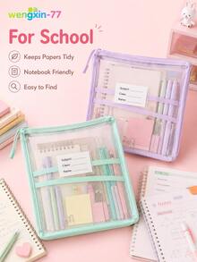 1pc L-Shaped Large Opening A4 Mesh Subject File Bag, 3-Layer Thickened Expanded Document Storage Bag With Name Label, Large Capacity Student Assignment Organizer Bag, School Supplies - Multiple Styles - View 3