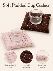 1pc Square Plaid Polka Dot Pure Cotton Thick Heat-Resistant Placemat Coaster Table Mat, Suitable For Coffee Table, Office Desk, Bedroom, Cafe And Daily Home Use - Pink Brown - View 3