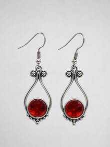 1 Pair Hollow Teardrop Red Crystal Dangle Earrings,Suitable For Women To Wear For Festival And Vacation - Silver - View 4