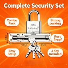 Security Door Latch Lock Combination Set, Includes Padlock And 3 Keys, Rust-Proof Anti-Theft Tubular Latch Lock, Easy Installation For Yard Gate, Storage Shed Security Door - Mini Padlock - View 2