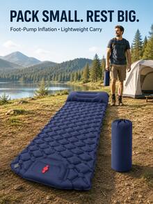 Single Person Camping Inflatable Sleeping Pad With Pillow, Built-In Foot Pump, 40D Nylon TPU Material, Suitable For Tent, Backpacking, Napping, Inflatable Mattress, Camping Essentials, Outdoor Inflatable Camping Bed - Multicolor - View 7