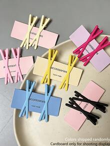 12pcs Dopamine Candy Color Cross Hair Clips, Side Hair Clips For Girls, Versatile Casual Daily Back Hair Accessories - Multicolor - View 2