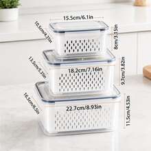 6pcs Plastic Food Storage Containers With Lids, Multi-Functional Airtight Fresh-Keeping Boxes For Refrigerator, With Drain Basket Set, Suitable For Fruit, Vegetable And Kitchen Food Storage (3 Drain Baskets + 3 Fresh-Keeping Boxes) - White - View 14