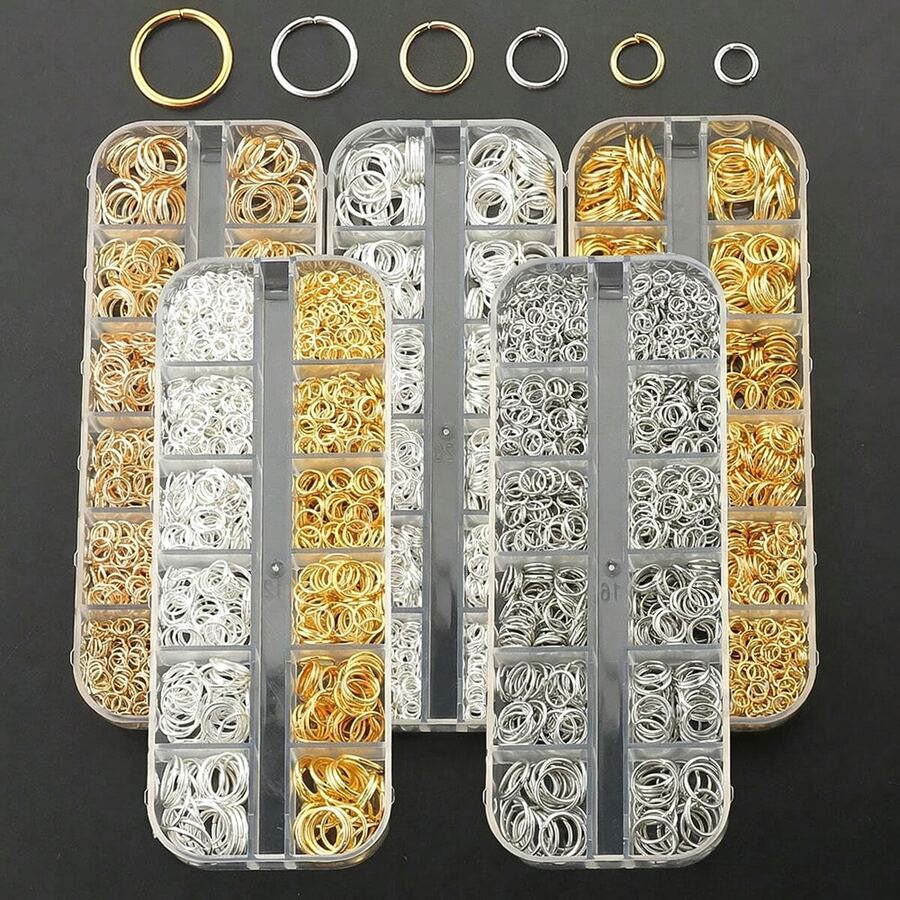 900pcs/Box DIY Jewelry Connector Rings, Includes Multiple Sizes Of Jump Rings, Closed Rings, Split Rings, High-Low Rings, Single Rings, Open Rings, Connector Rings, Flat Rings, Round Open Rings, Hanging Rings, Jewelry Rings, O-Rings, Can Be Paired With Lobster Clasps, Used For DIY Jewelry Making Accessories, Handmade Beaded String, Spacer Bead Connectors, Bag Keychain Rings, Open Jump Rings, O-Ring Connectors And Other Accessory Making - Jump Ring - View 1